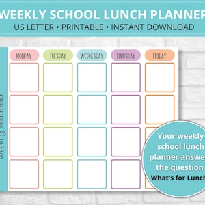 Weekly School Lunch Planner Printable Homeschool Lunch - Etsy