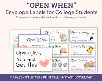 Etiquetas para tarjetas de notas universitarias "Abrir cuando..." (PDF imprimible)