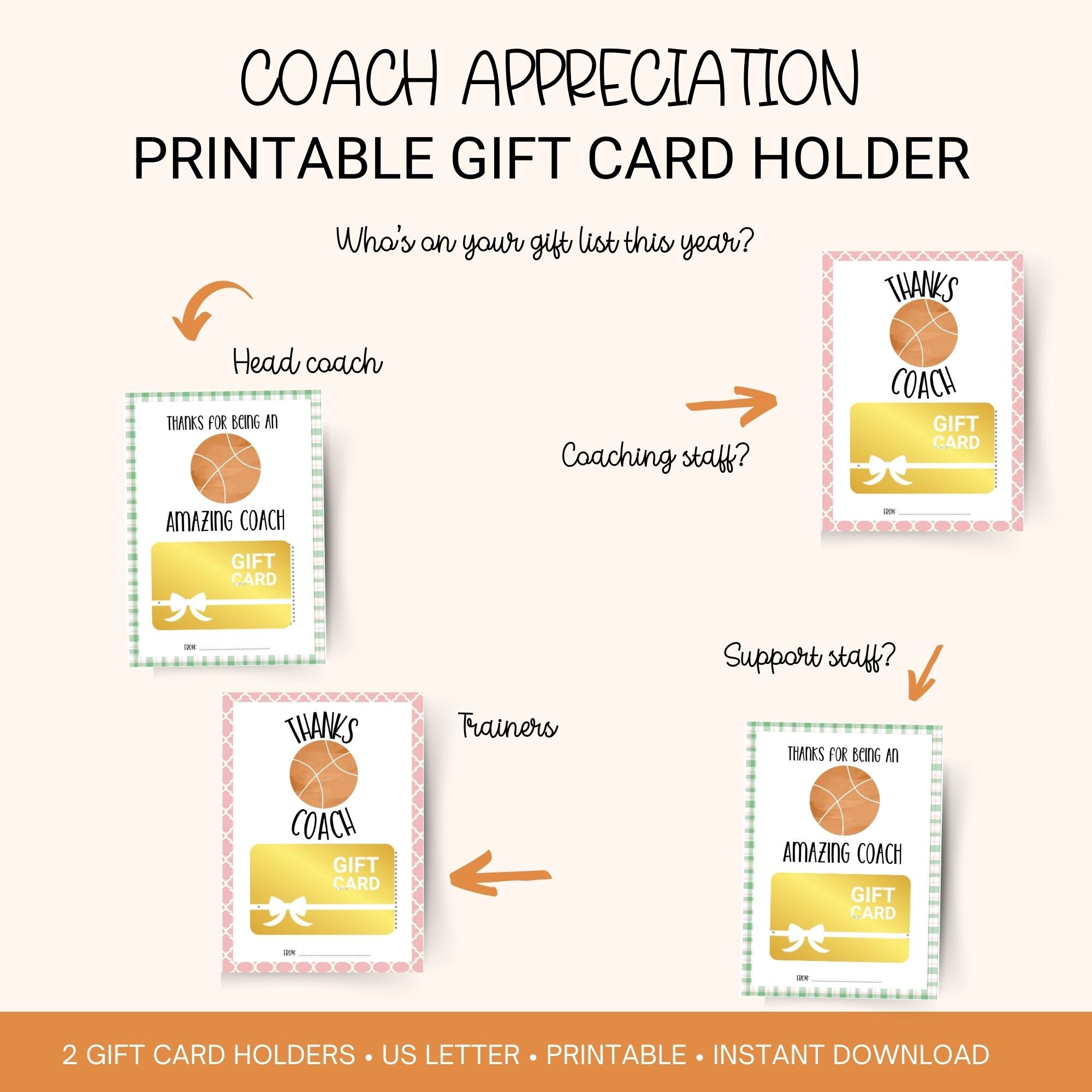 Basketball Coach Printable Gift Card Holder, Coach Appreciation Gift ...