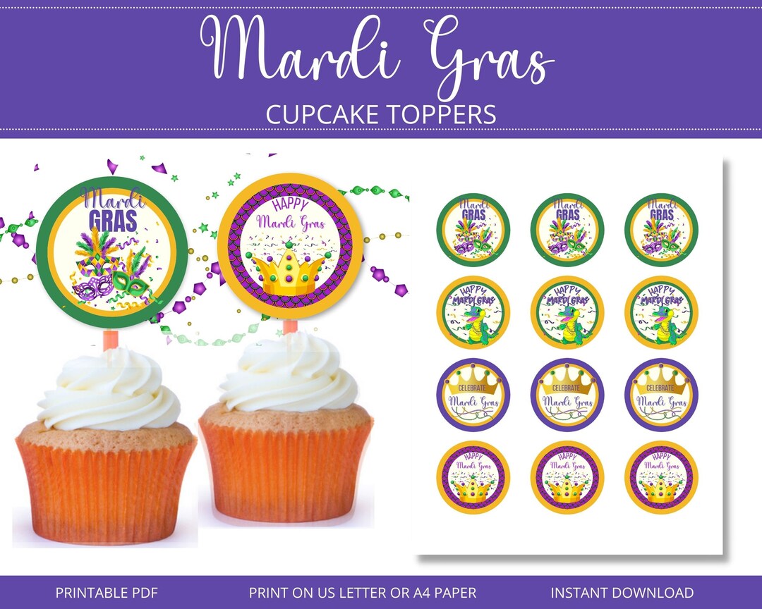 Mardi Gras Printable Cupcake Toppers, Mardi Gras Favor Tags - Etsy