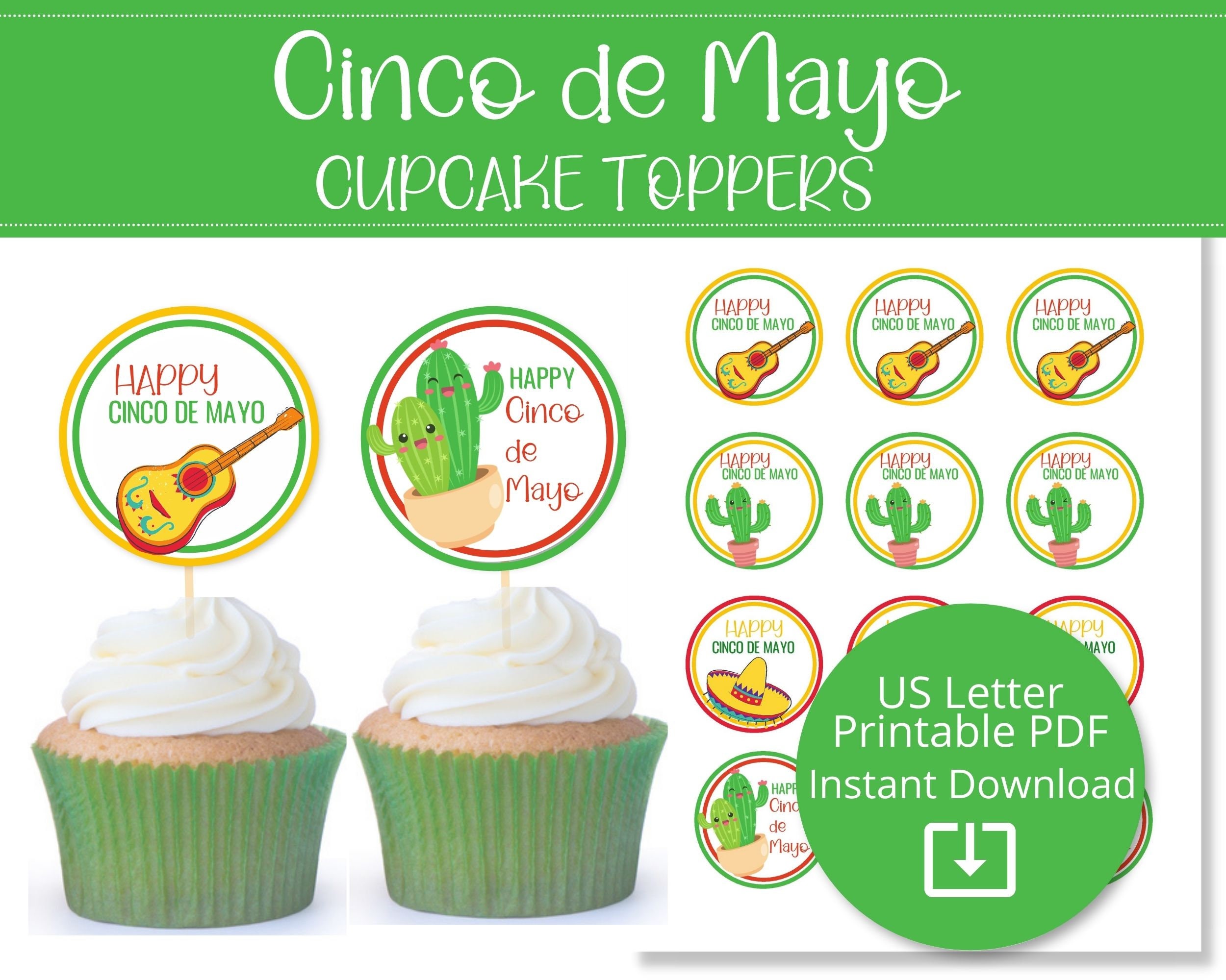 Instant Download Fiesta Cupcake Toppers Printable Mexican Fiesta Labels  Cute Señorita Birthday Party Decorations Mexican Party Supplies MFK 