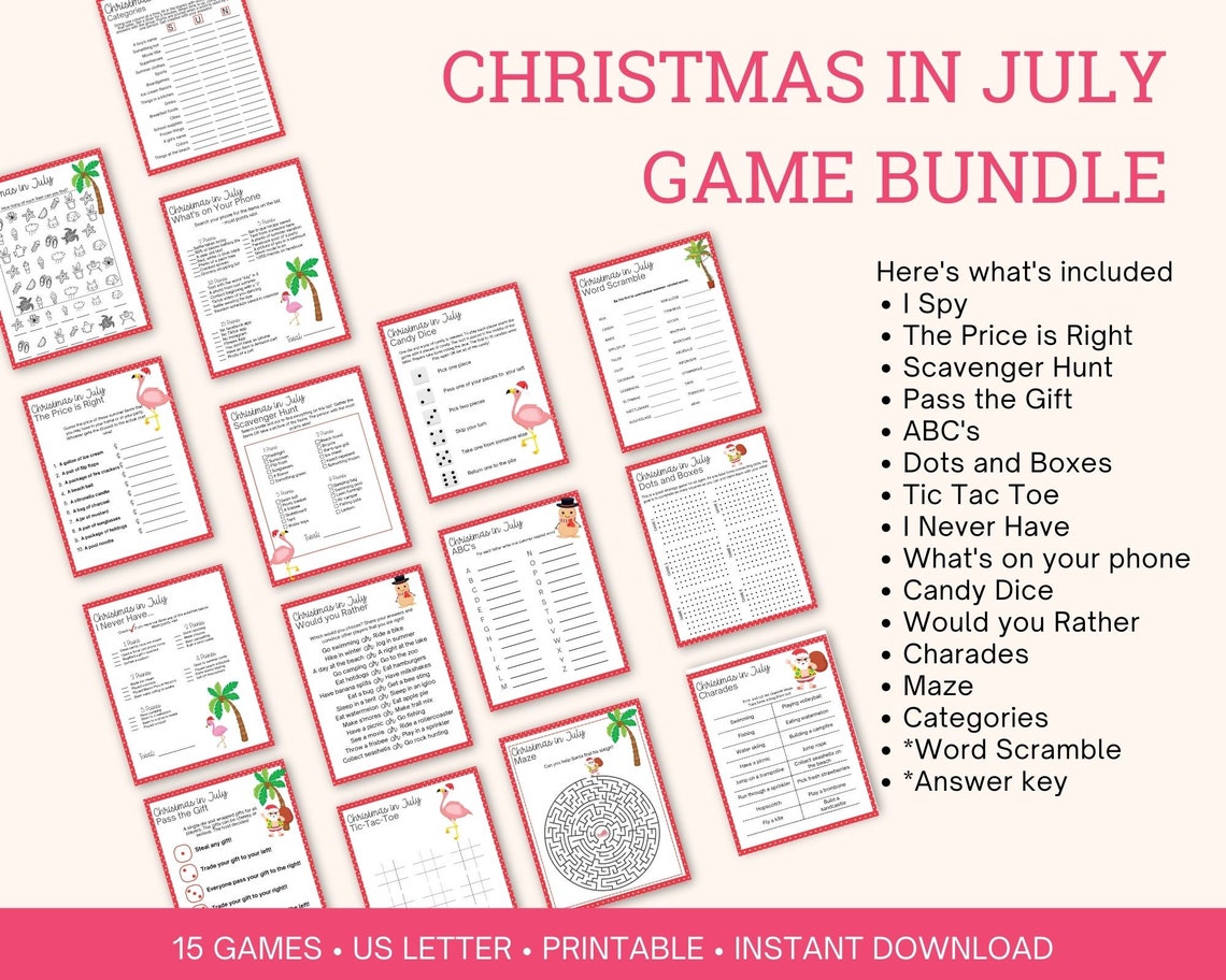 Christmas in July Printable Games, Santa in July, Christmas in Summer