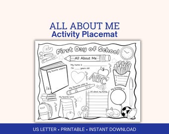 First Day of School Activity Placemat, All About Me Printable (PDF)