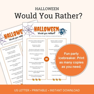 Halloween Printable Would You Rather Party Game, Halloween Party Activity, Halloween This Or That, Halloween Printable Game For Kids
