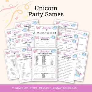 Einhorn Party Spiele Printable Bundle, Einhornaktivitäten, Einhorn-Geburtstagsspiele, Einhorn-Namensspiel, Einhorn-Schnitzeljagd, Einhorn-I-Spion