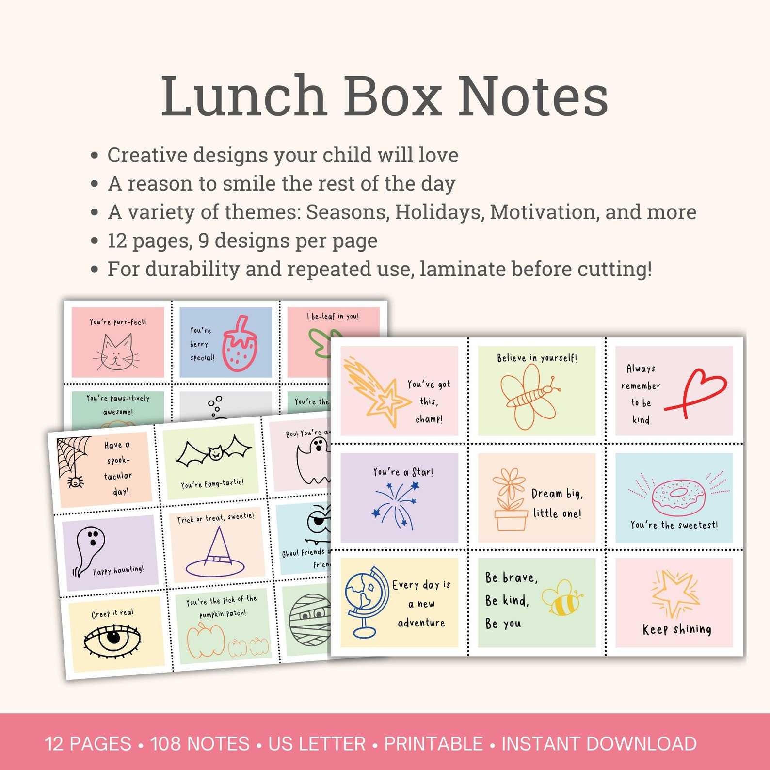 Lunch Box Notes Printable Bundle, School Lunch Box Notes for Kids ...