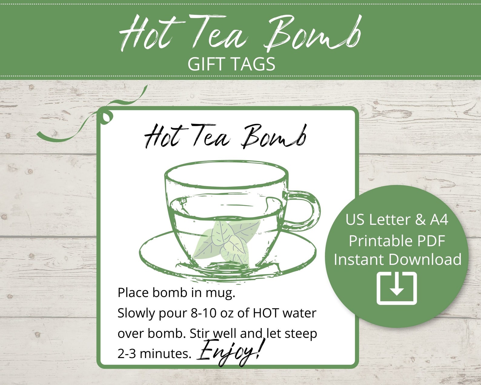 Hot Tea Bomb Printable Instruction Tags, Printable Hot Tea Globe Tags