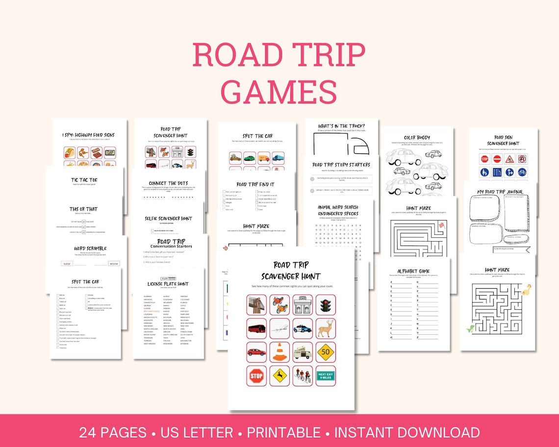 Road Trip Games Printable Bundle | Kids Travel Activities (US Letter ...