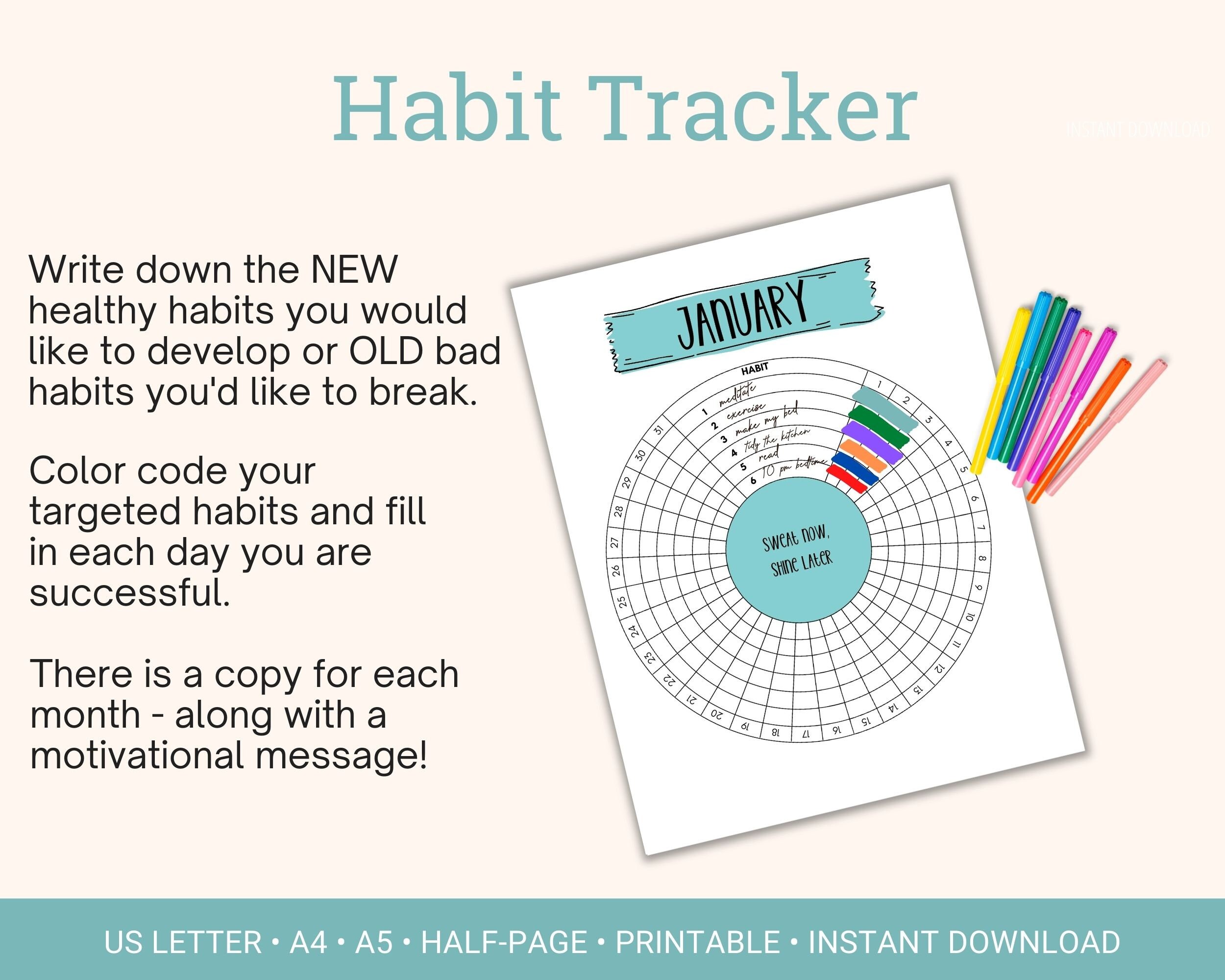 Circle Monthly Habit Tracker Printable, Color-in Tracker (PDF Download ...