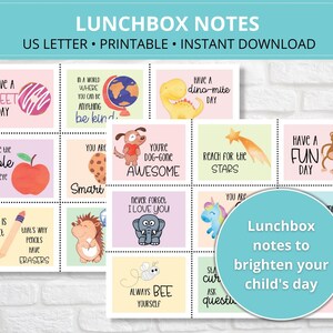 Kid's Lunchbox Notes printable, Pre-filled and editable, School Lunch Notes