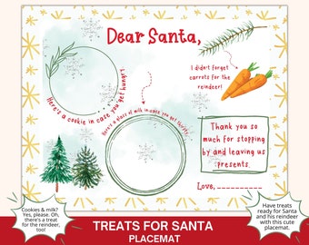 Treats for Santa printable placemat, Cookies and Milk Santa placemat, Dear Santa placemat, Snacks for Santa placemat, Cookies for Santa tray