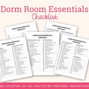 Dorm Room Essentials Checklist Printable, College Packing List, Back to School, College Dorm Moving Checklist
