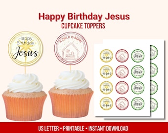 Alles Gute zum Geburtstag Jesus Cupcake Toppers, Weihnachten Printables (Digitaler Download)