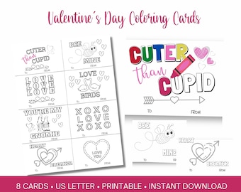 Valentinstag Ausmalkarten, Kinderzimmer Geschenk zum Ausmalen (PDF Download)