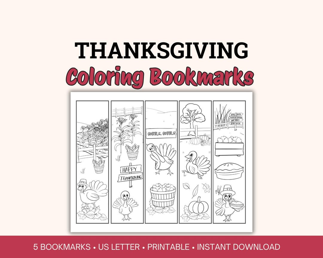 Thanksgiving Printable Coloring Bookmarks, Set of 5, Thanksgiving Craft ...