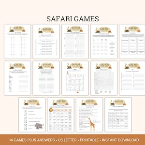 Safari or jungle-themed birthday printable games suitable for 9-12 year-olds, Classroom games for 4th-6th graders, Kids Interactive games