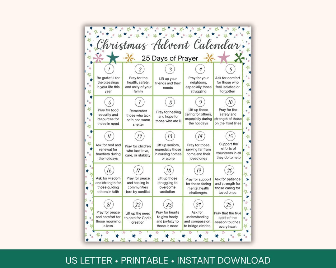 25 Days of Prayer Printable Christmas Advent Calendar Printable