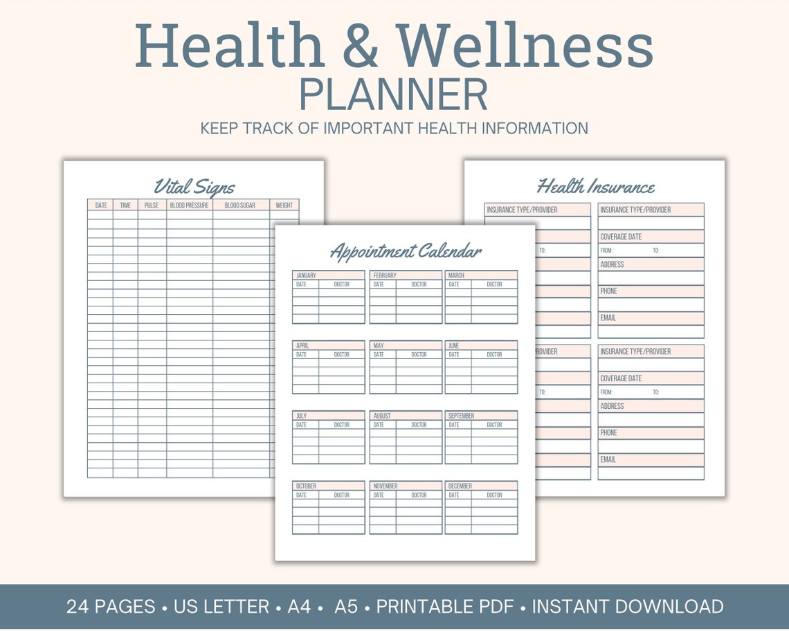 Health and Wellness Planner Printable, Health Care Binder, Medical ... Health and Wellness Planner Printable, Health Care Binder, Medical ...