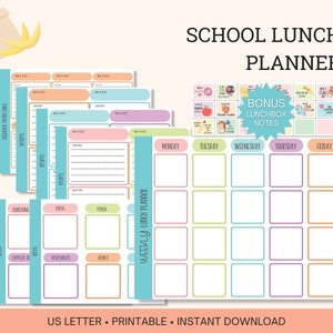 Weekly School Lunch Planner printable, Meal planner for kids, Kids Lunchbox Planner, Homeschool lunch planner, Daycare lunch menu