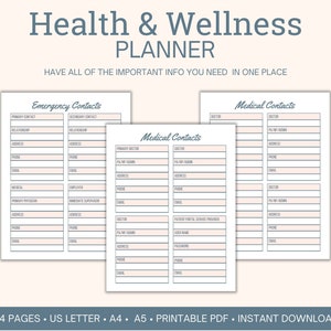Health and Wellness Planner Printable, Health Care Binder, Medical ...