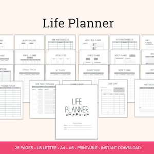 Life planner Printable minimalist, Home Management, ADHD Home Management, Household Binder, Family Planner, Meal Planning, Cleaning Routine