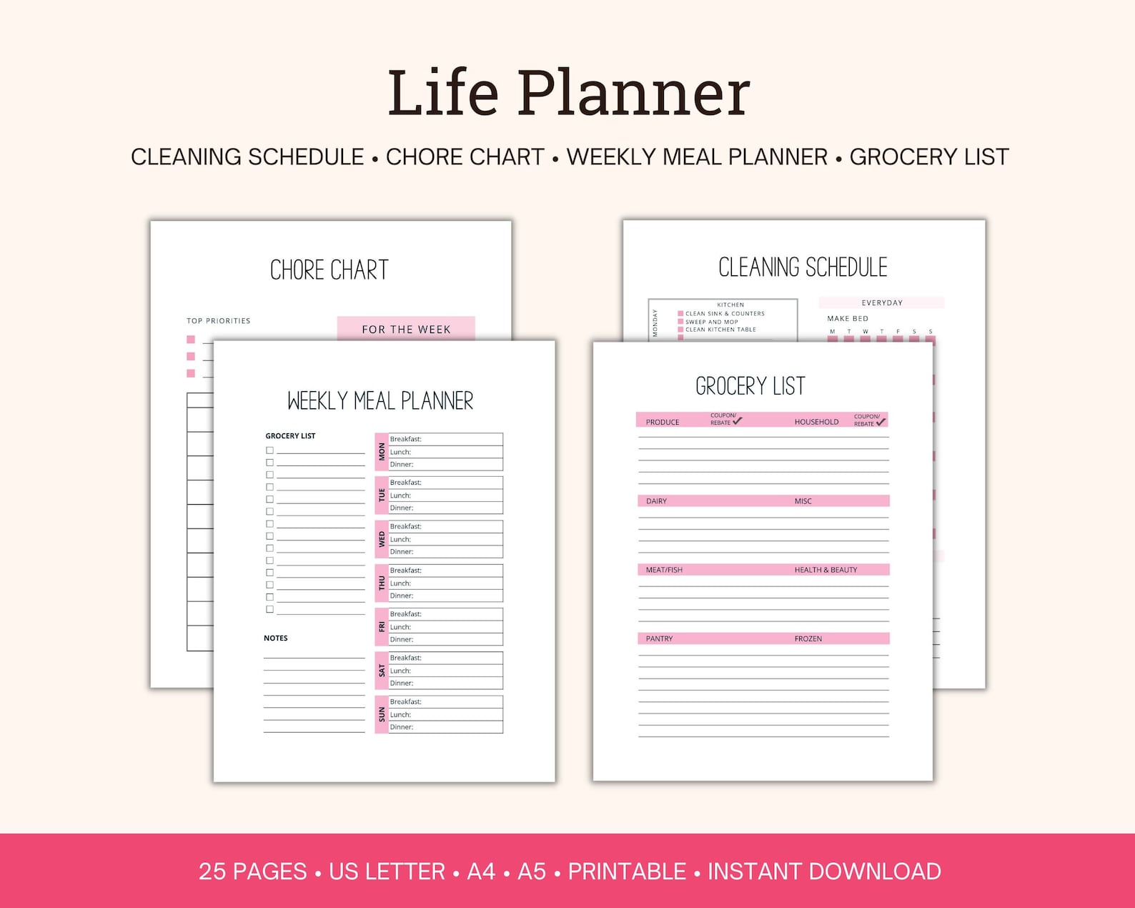 Life Planner Printable Pink Minimalist, Life Binder, All-in-one Planner ...