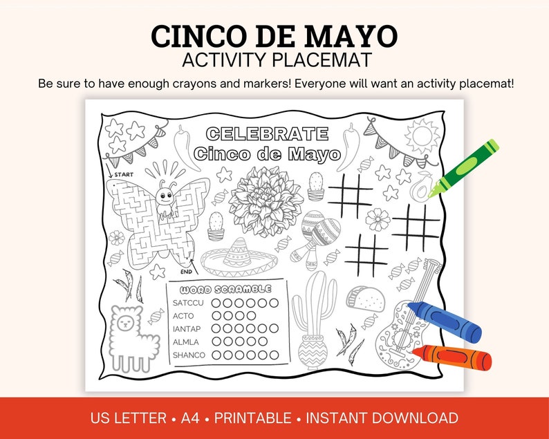 Cinco De Mayo Kids Activity Placemat (printable PDF) - Etsy