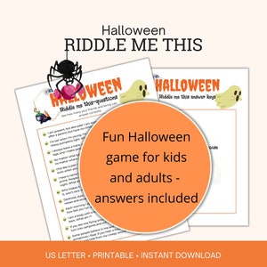 Halloween Riddle Me This, Game For Adults, Printable Halloween Party Game, Classroom Game, Family Game, Halloween Games For Kids
