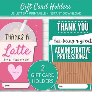 Administrative Professional printable gift card holder for Employee, Secretary, Staff Appreciation Day