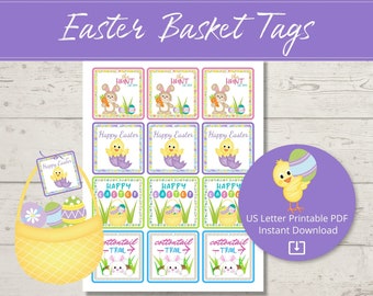 Easter basket printable gift tags, instant download Easter favor tags, Printable Easter gift tag