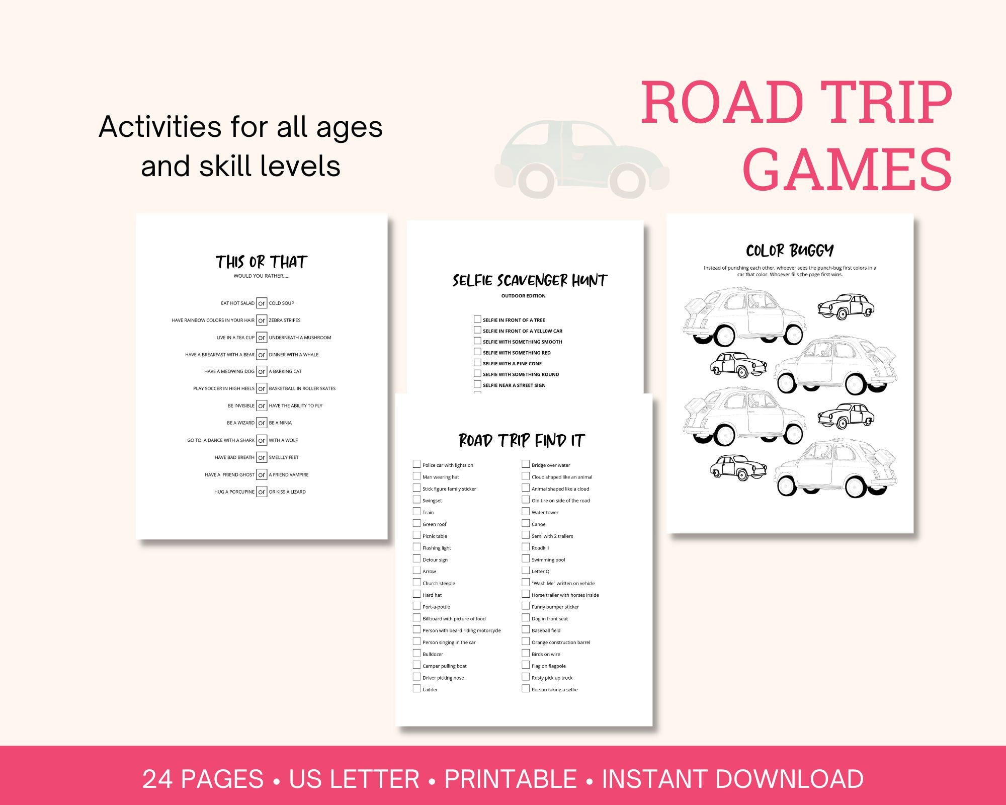 Road Trip Games Printable Bundle | Kids Travel Activities (US Letter ...