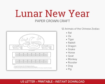 Lunar New Year Paper Crown, Coloring Craft, Zodiac Animals (Digital Download)