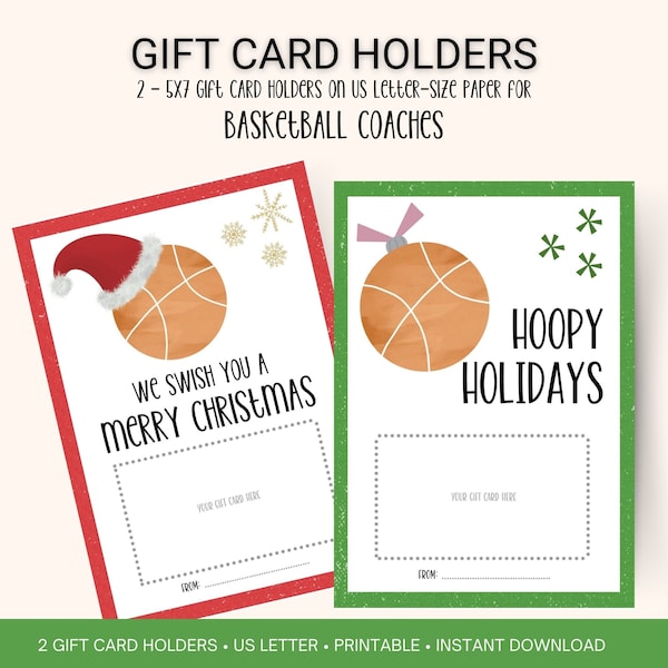 Basketball Coach printable gift card holder, Christmas gift for Basketball Coach, End of Season, Coach Appreciation gift, Coach holiday gift