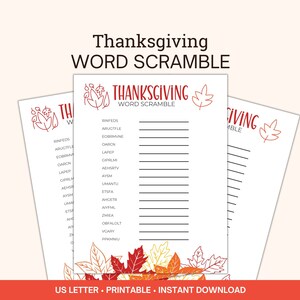 Thanksgiving Day printable Word Scramble, Thanksgiving Day kids activity, Friendsgiving Day game, Classroom activity, Printable Kids Games