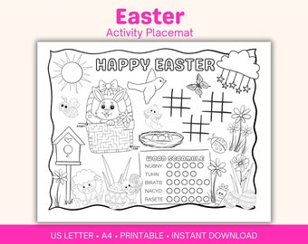 Easter Activity Placemat Printable, Kids Coloring Page (Digital Download)