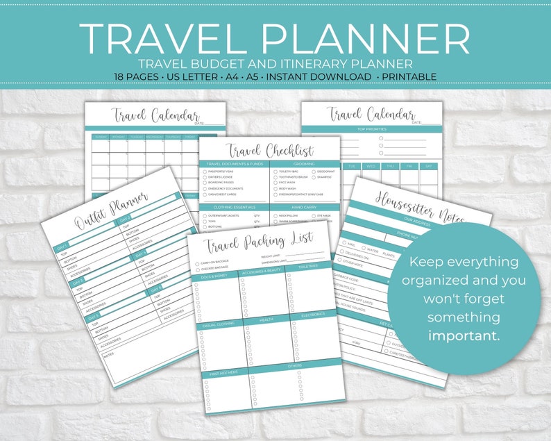 Travel Planner Printable Trip Itinerary Planner Vacation - Etsy