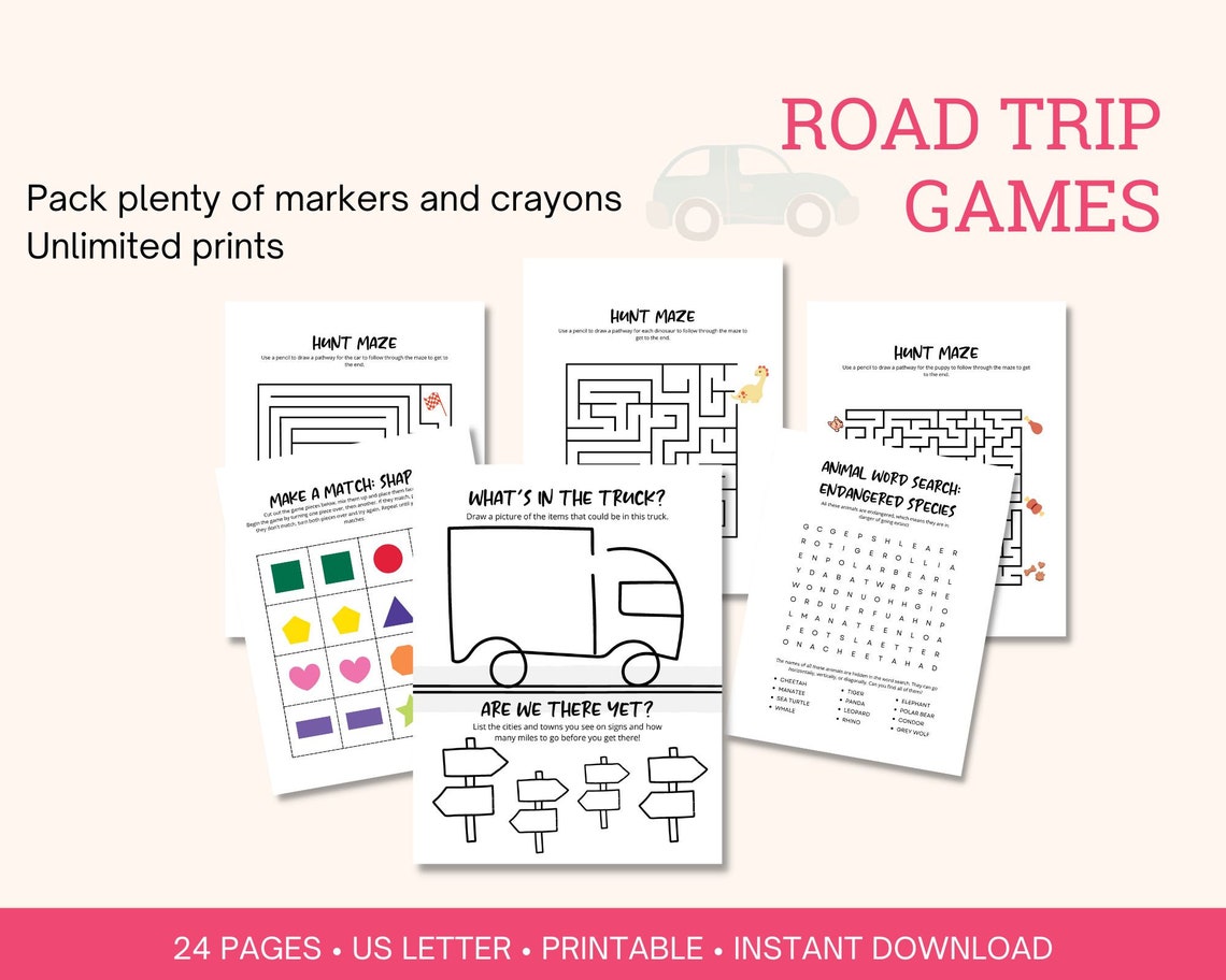 Road Trip Games Printable Bundle | Kids Travel Activities (US Letter ...