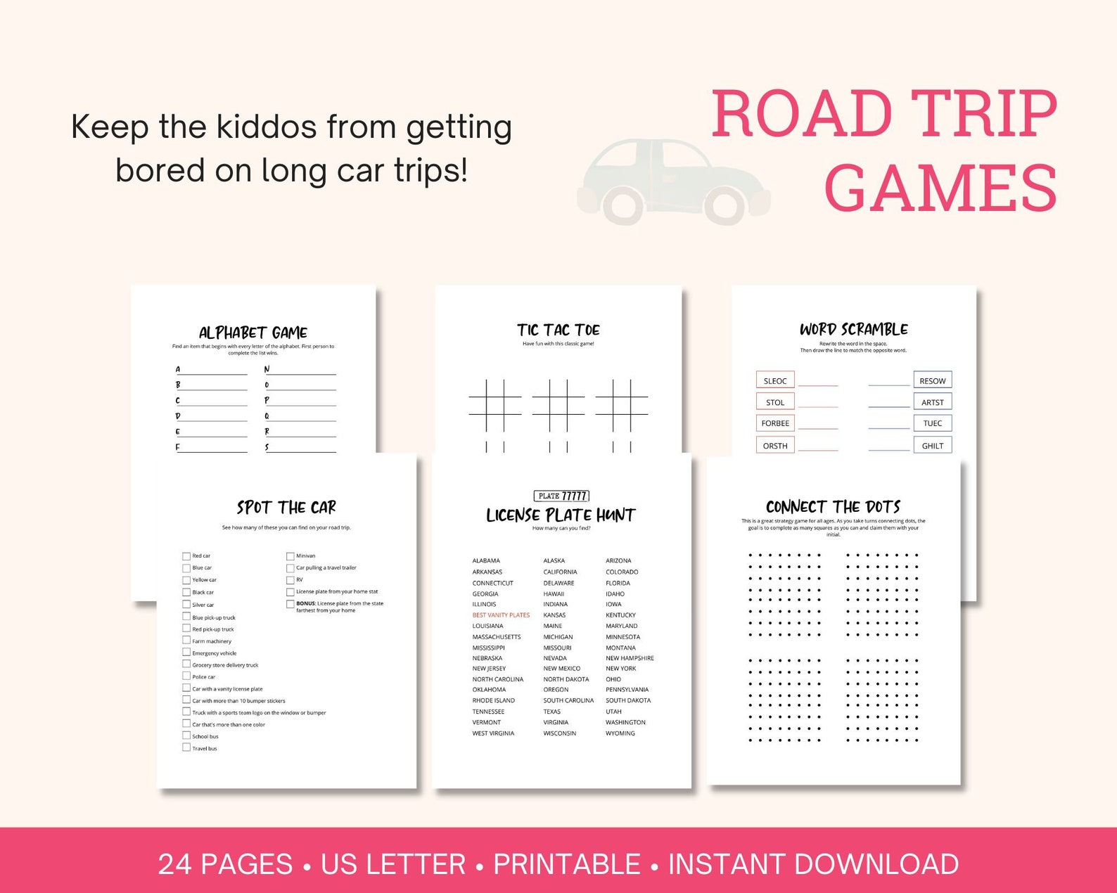 Road Trip Games Printable Bundle | Kids Travel Activities (US Letter ...