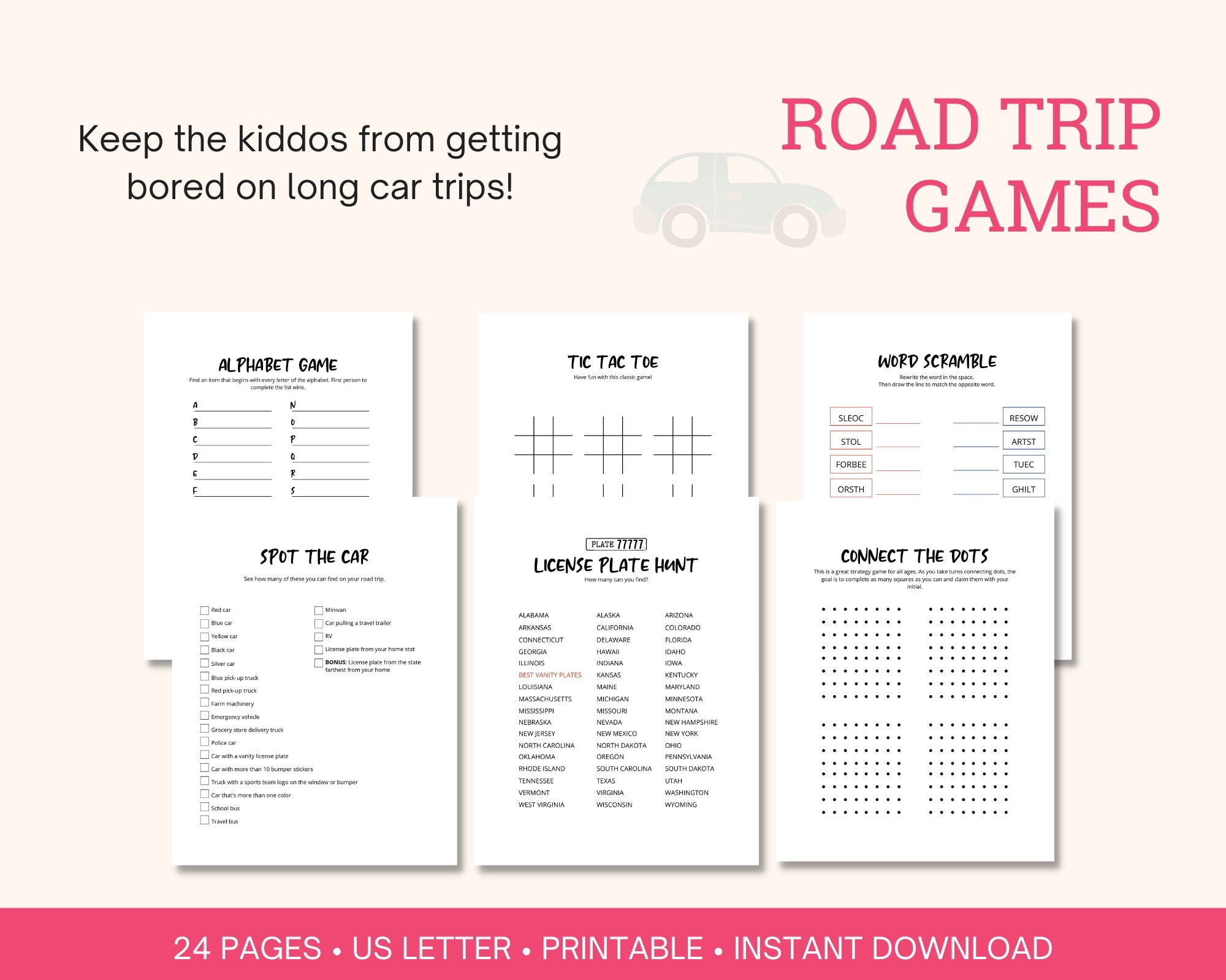 Road Trip Games Printable for Kids | Car Games | Kids Travel Games ...