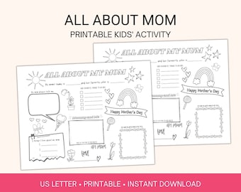 Carte de fête des mères imprimable, activité de napperon « Tout sur les mamans » pour enfants (PDF)