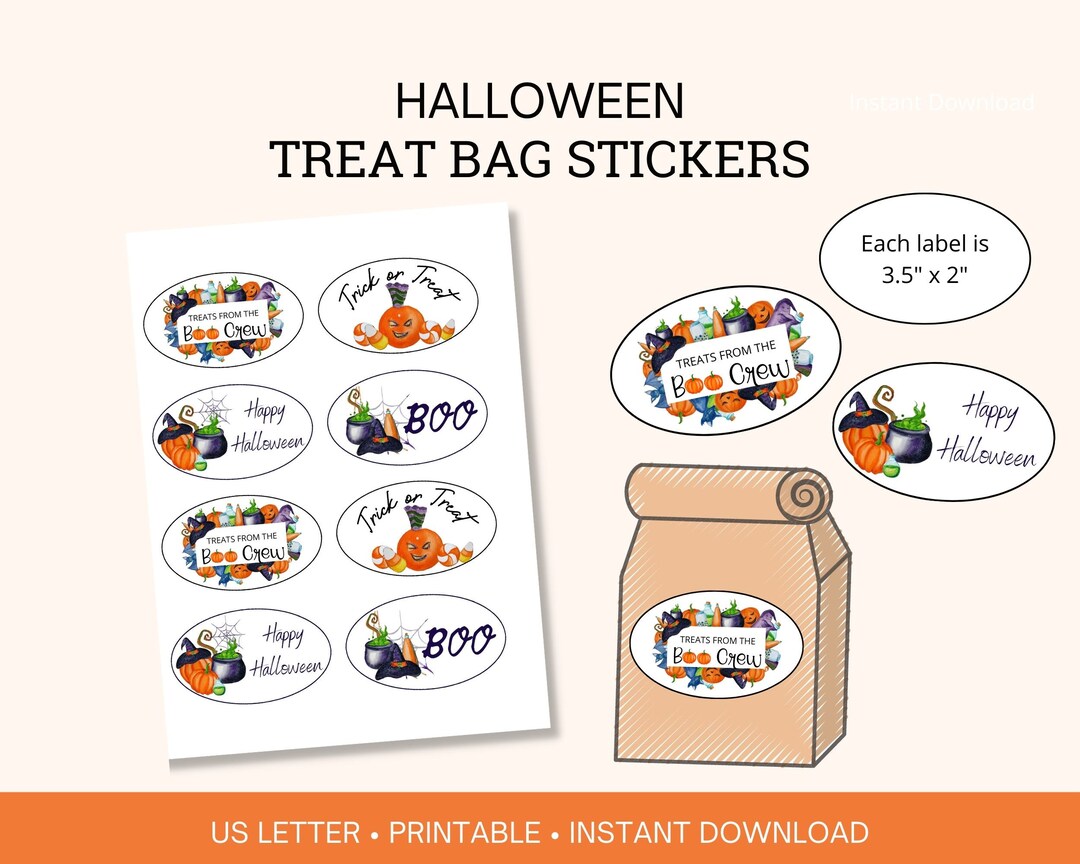 Halloween Treat Bag Stickers Printable Trick or Treat Etsy