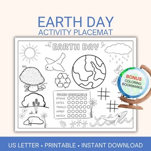 Earth Day Activity Placemat printable for kids, Activity for kids, Classroom activity for Earth Day, Sunday School activity for ages 6-9