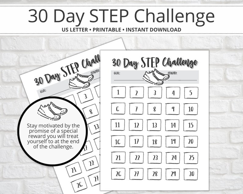 30 Day Step Challenge Printable, Fitness Challenge Printable, Walking ...