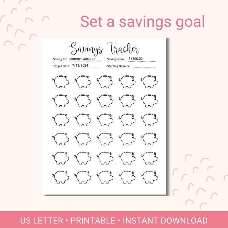Piggy Bank Savings Tracker Printable, Kids & Adults (digital Download ...