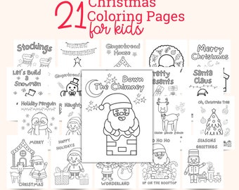 21 Christmas Coloring Pages for Kids, Printable Holiday Activity (PDF)