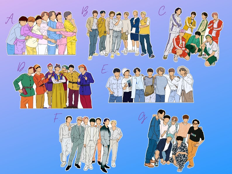 BTS Stickers Group Sticker Pack 1 Etsy