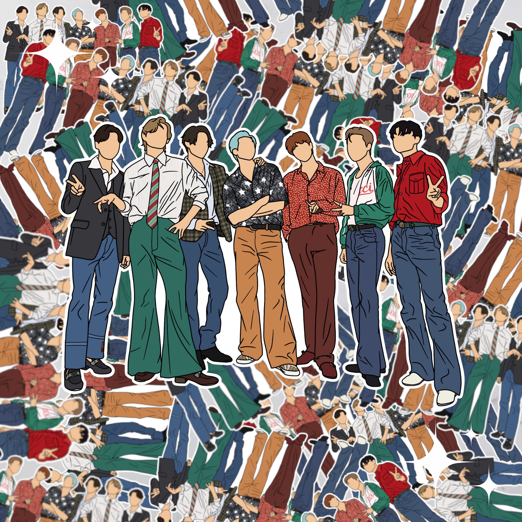 Green Bts Sticker BTS Stickers Group Sticker Pack 2 - Etsy