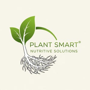 May include: A logo featuring a stylized green plant with two leaves and roots. The text "PLANT SMART" is in green, with "NUTRITIVE SOLUTIONS" below. The design is on a light beige background.