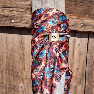 Wild rag, Aztec wild rag, blue, brown and tan, western wild rag, cowboy western neck scarf