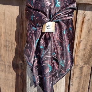 Wild rag, turquoise and brown wild rag, floral wild rag, western wild rag, cowboy western neck scarf